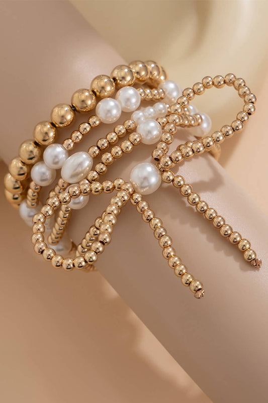LDC Bow Knot Pearl Beaded Multi Layered Bracelet Set