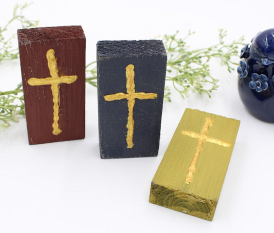 2x4 Wood Block With Hand Painted Cross