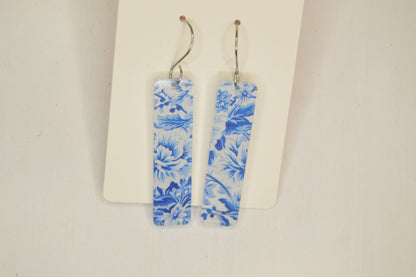 Preppy Earrings, Blue + White Chinoiserie Earrings, Acrylic