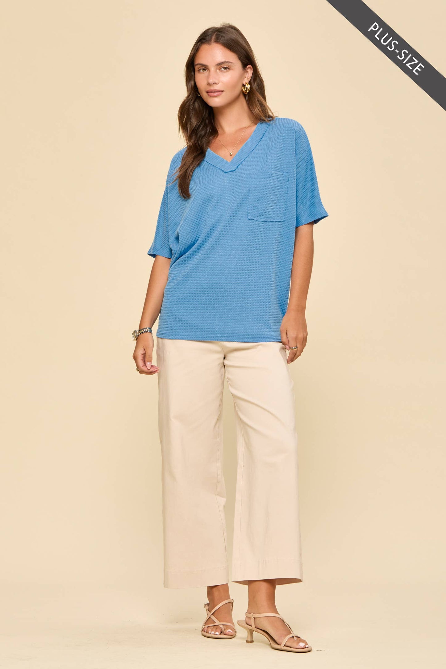 PLUS SIZE Two Tone Waffle Knit Top