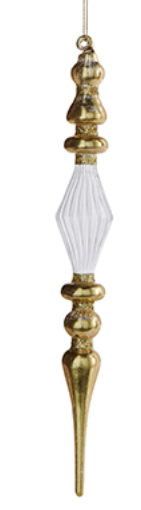 11" Gold And Clear Finial Ornament
