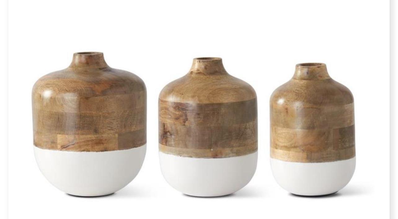 Mango Wood & White Metal Bottom Vases