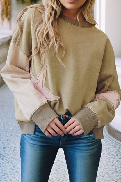 LDC Contrast Star Patchwork Exposed Seam Shoulder Sweatshirt