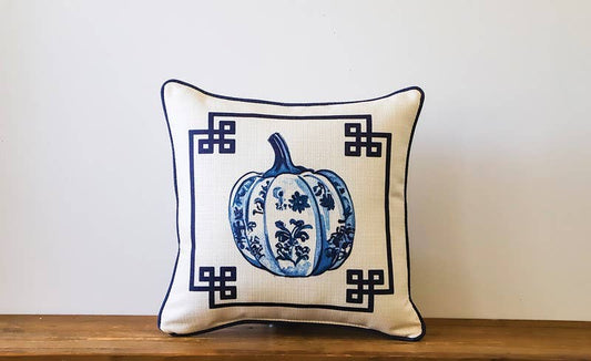 Greek Key Chinoiserie Pumpkin Piped Pillow