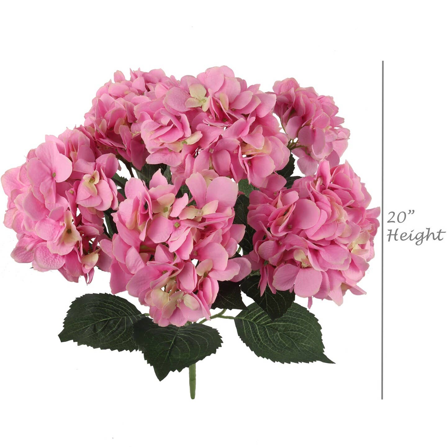 UV Pink Hydrangea Bush with 7 Silk Flowers & Foliage