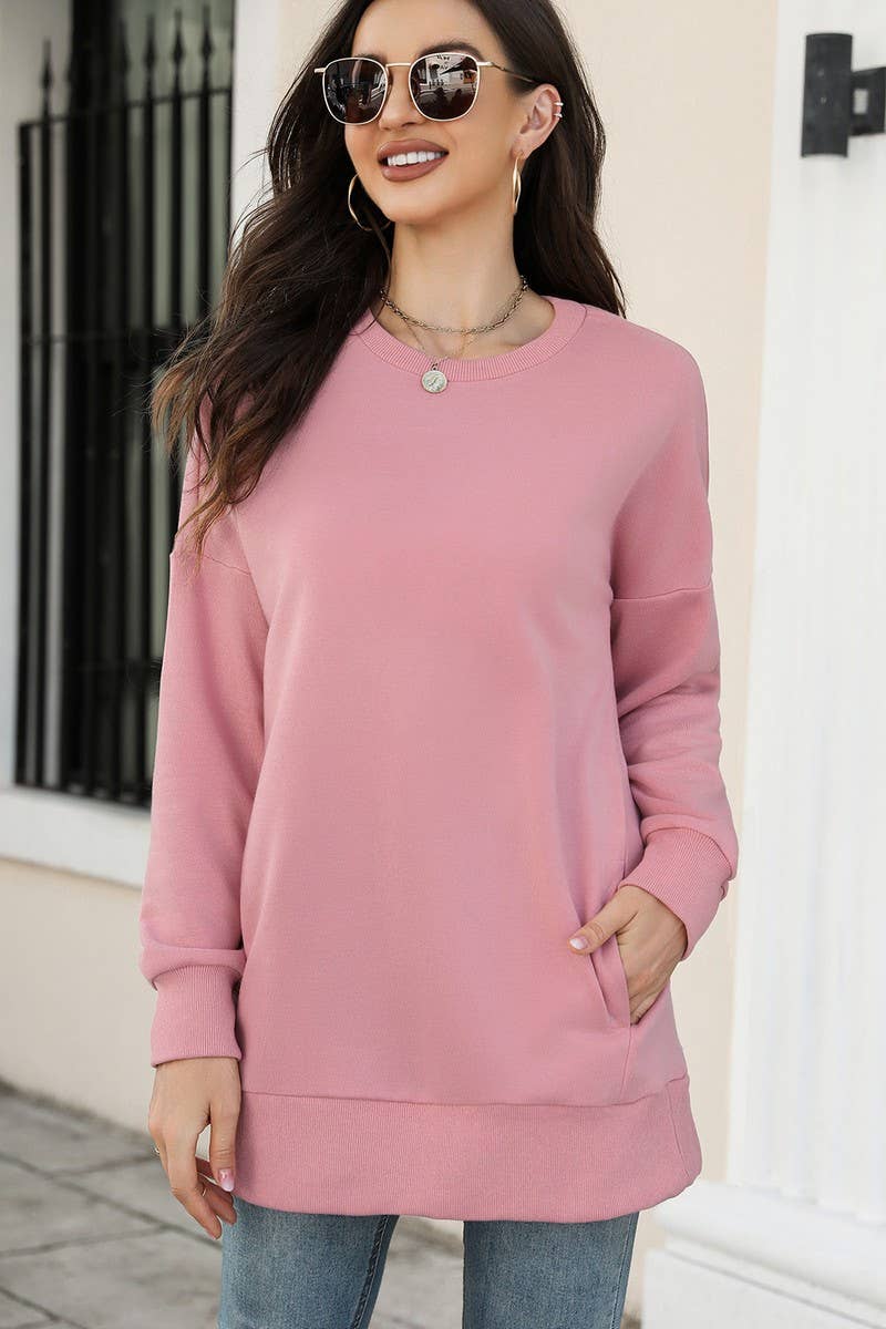 WOMEN CREW NECK LONG LENGTH PULLOVER TOP_CWTTL0955
