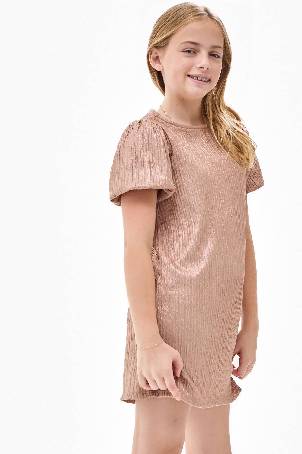 Glitter Jacquard Balloon Sleeve Dress