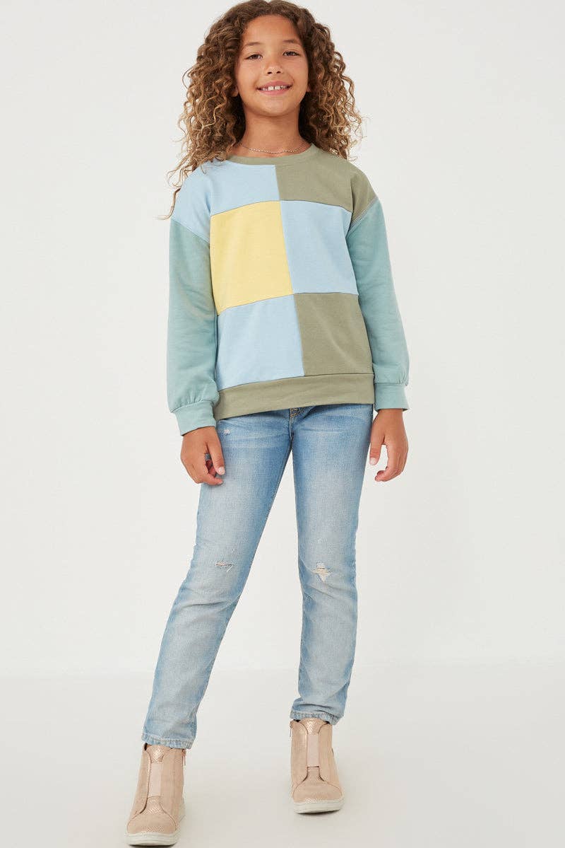Girls Color Blocked French Terry Pullover Top