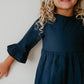 Kids Navy Blue Ruffle Long Sleeve Shirt With Buttons