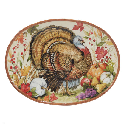 Harvest Blessings Fall Oval Turkey Platter 16in x 12in