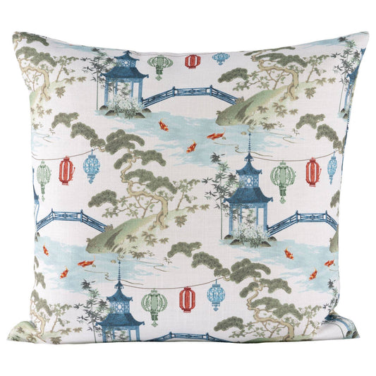 Pearl Tranquil Pagoda Print Throw Pillow