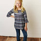 Kids Fall Winter Navy Blue Stripe Ruffle Shirt Top Blouse