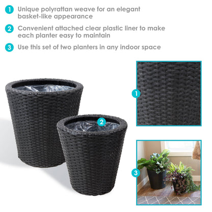 Round Polyrattan Indoor Planters - Black