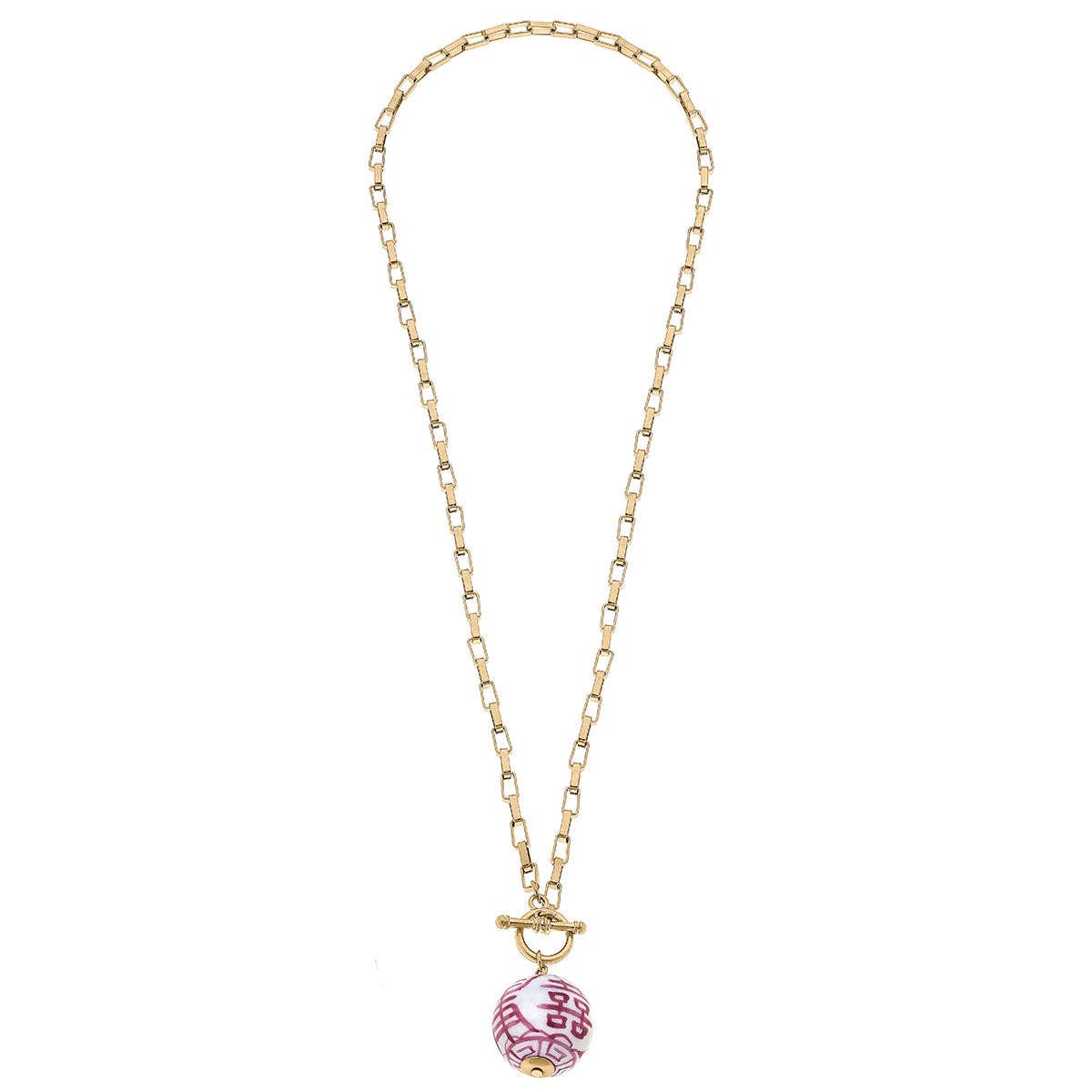 Laurel Chinoiserie T-Bar Necklace in Pink & White
