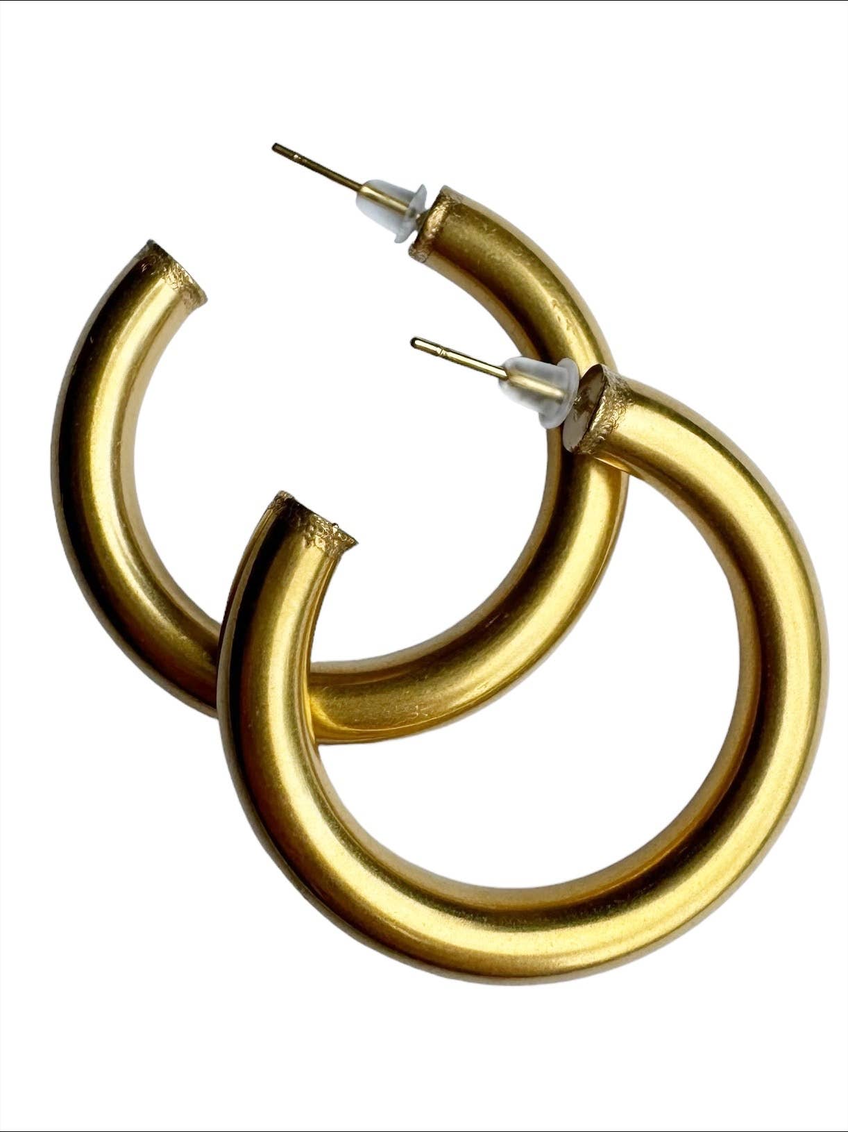 Brushed Gold Hoops