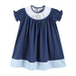 Dark Blue Nativity Smocked Bishop Dress