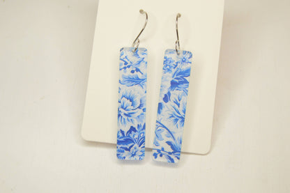 Preppy Earrings, Blue + White Chinoiserie Earrings, Acrylic
