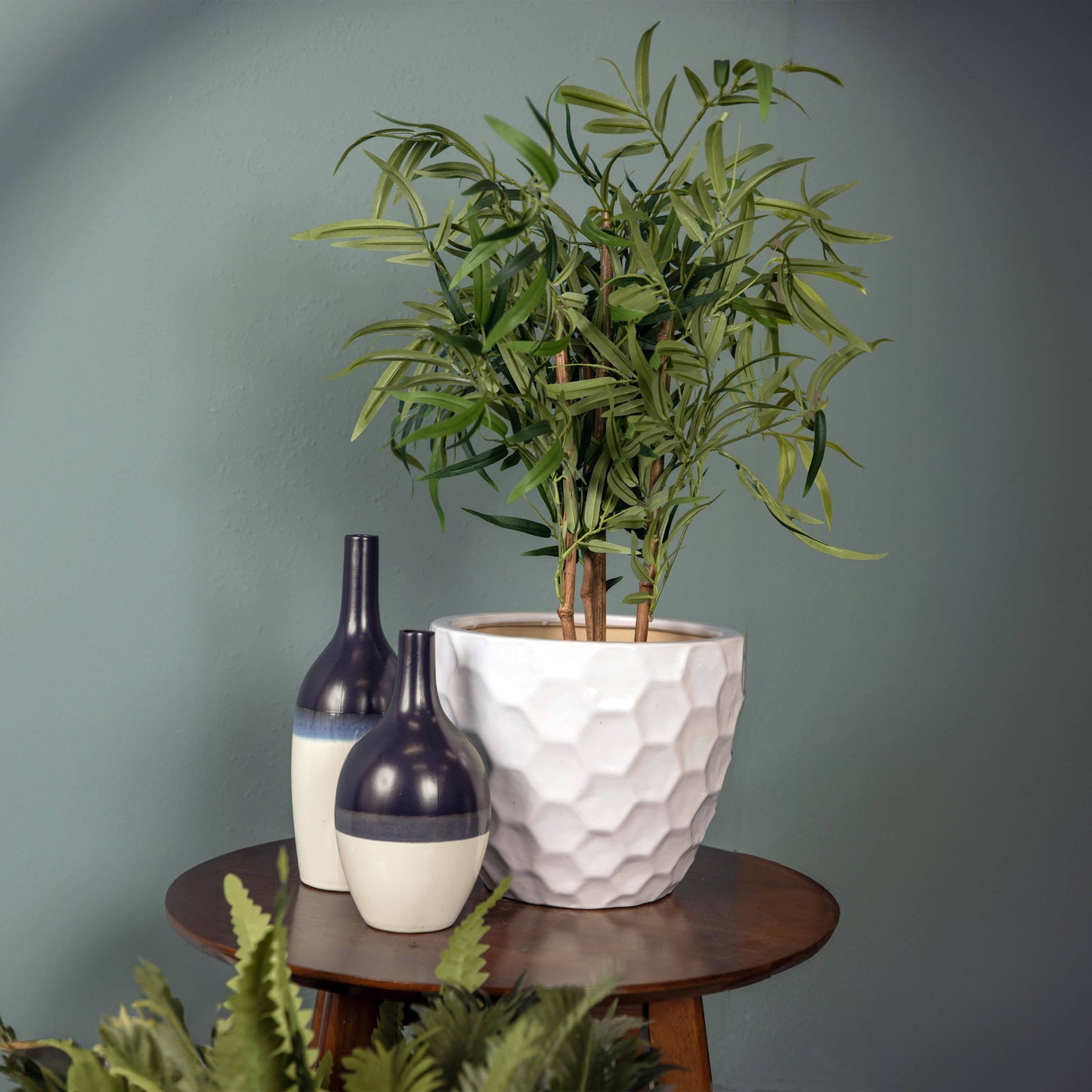 White Honeycomb Pattern Ceramic Planter - 13.5" -