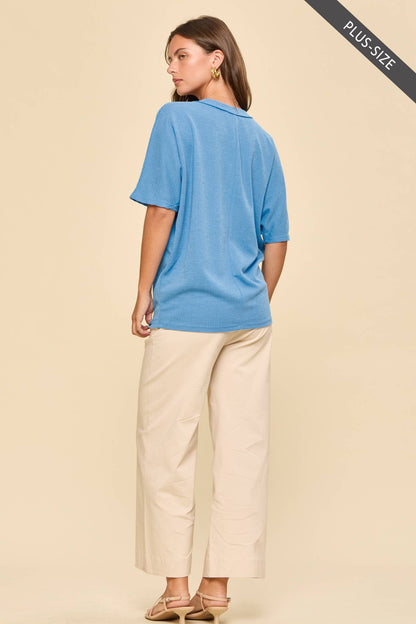 PLUS SIZE Two Tone Waffle Knit Top