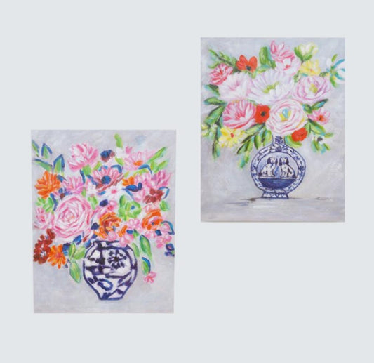 floral canvas blue white vase