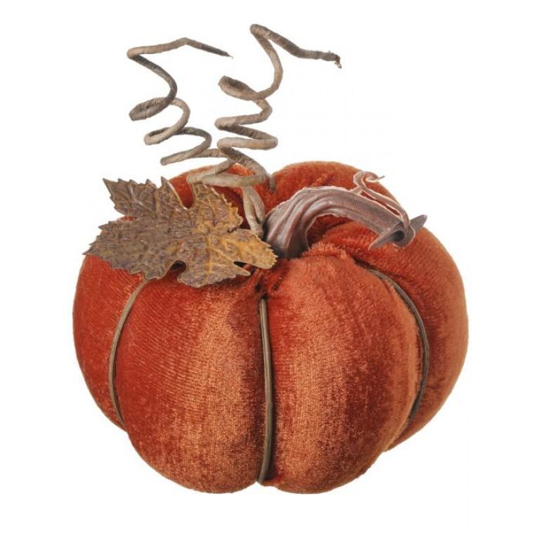 VELVET PUMPKIN W/STEM AND LEAF