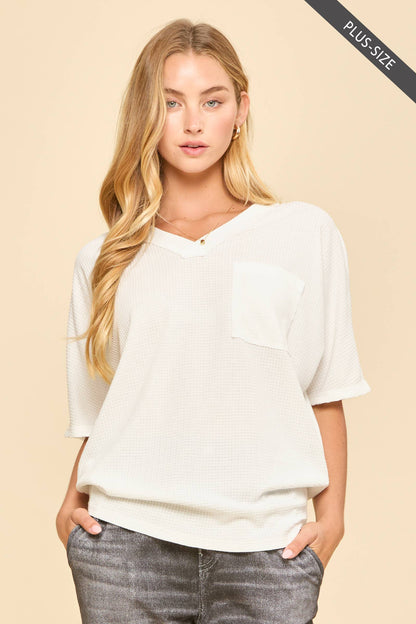 PLUS SIZE Two Tone Waffle Knit Top