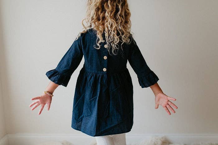 Kids Navy Blue Ruffle Long Sleeve Shirt With Buttons