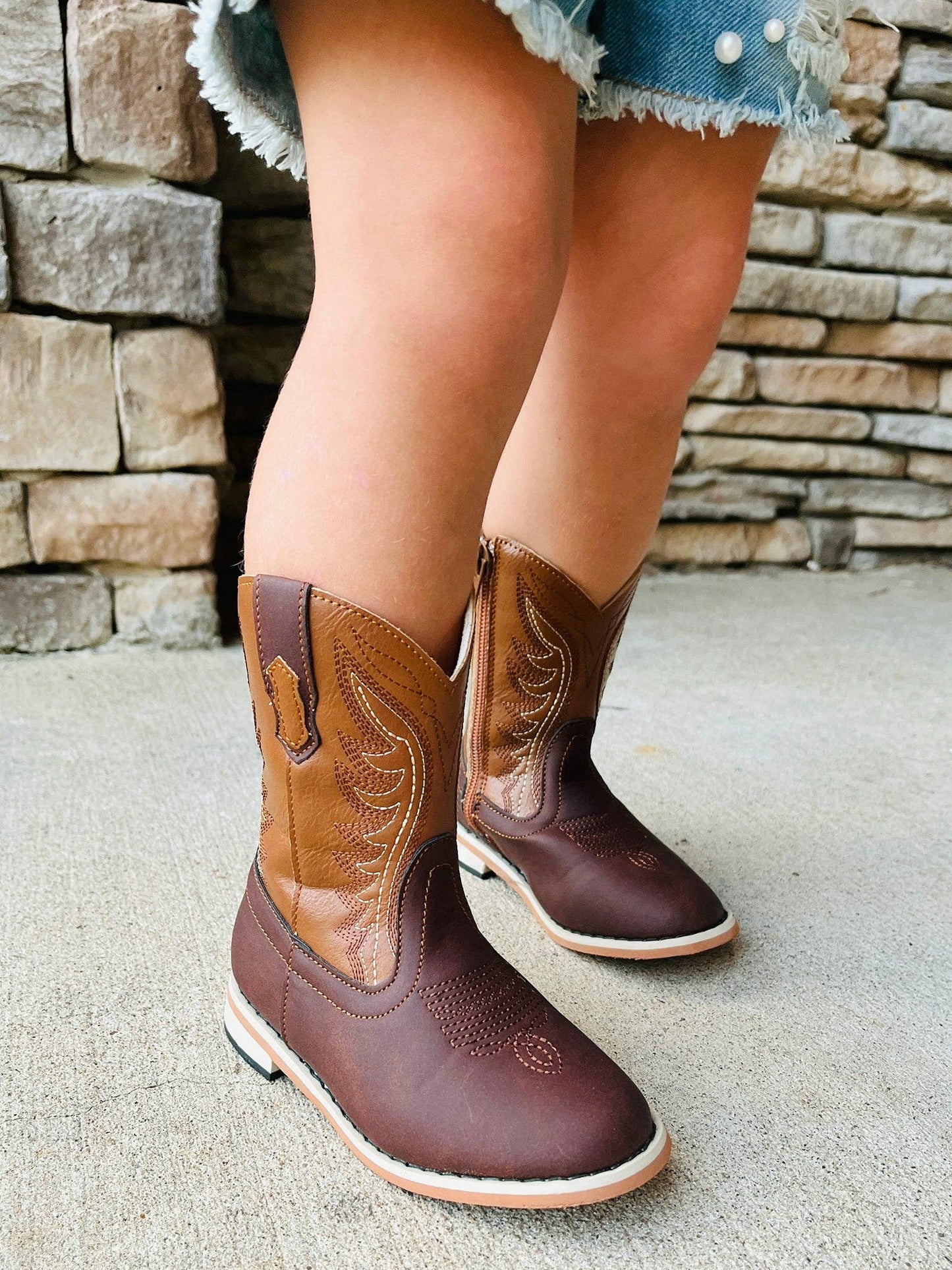 Kids' Unisex Two-Toned Brown Cowboy Boots