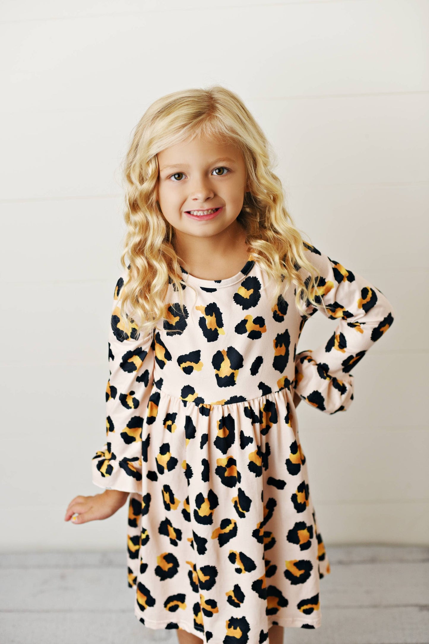 Kids Claire Pink Leopard Print Fall Twirl Dress