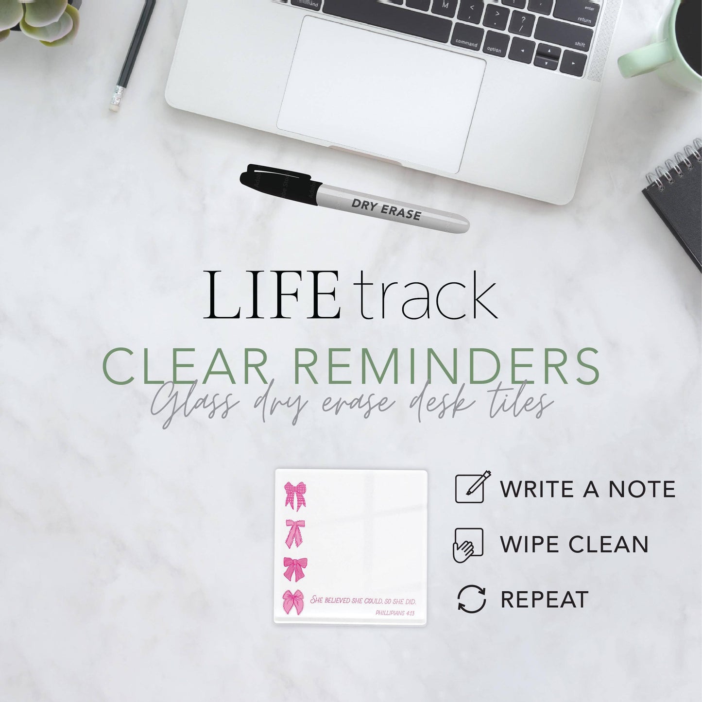 Desk Notes-Pink Bows She Believed She Could,Stocking Stuffer