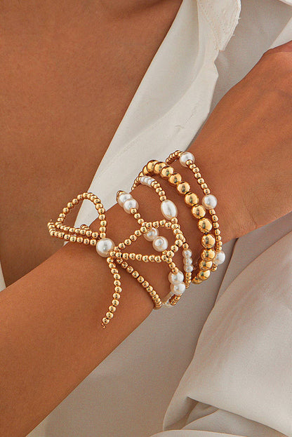 LDC Bow Knot Pearl Beaded Multi Layered Bracelet Set