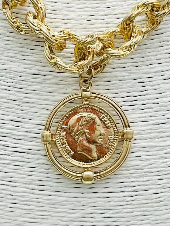 VINTAGE - Twisted Link Coin Necklace (matte gold) NK510