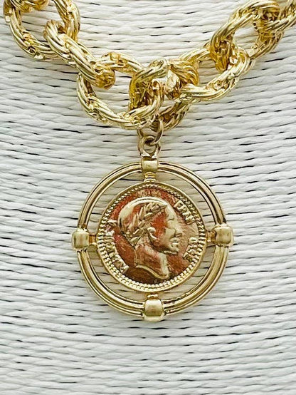 VINTAGE - Twisted Link Coin Necklace (matte gold) NK510