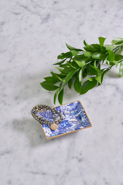 Garden Party Enameled Landry Tray - White & Blue