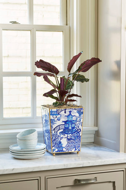 Garden Party Enameled Square Cachepot Planter