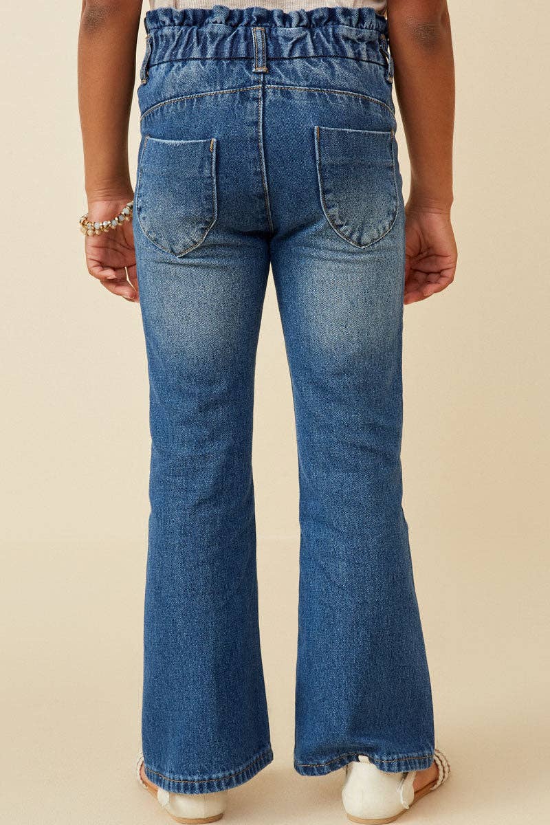 Girls Washed Paper Bag Waist Flared Denim Jeans