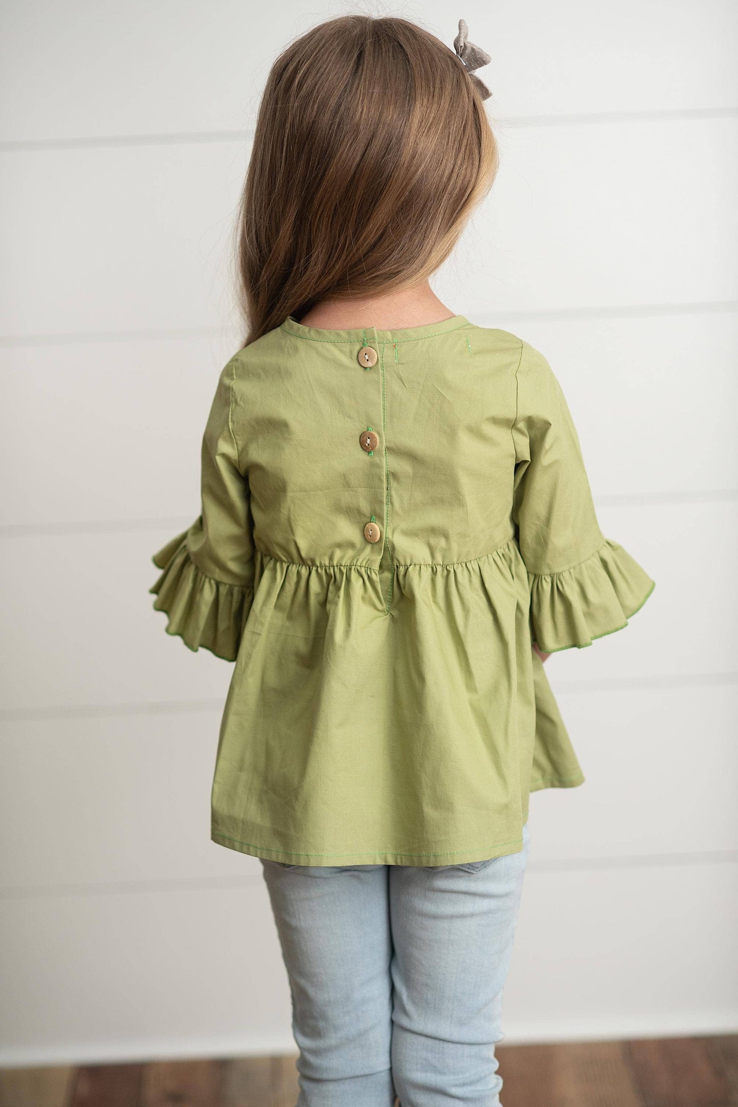 Kids Sage Ruffle Long Sleeve Winter Shirt With Buttons