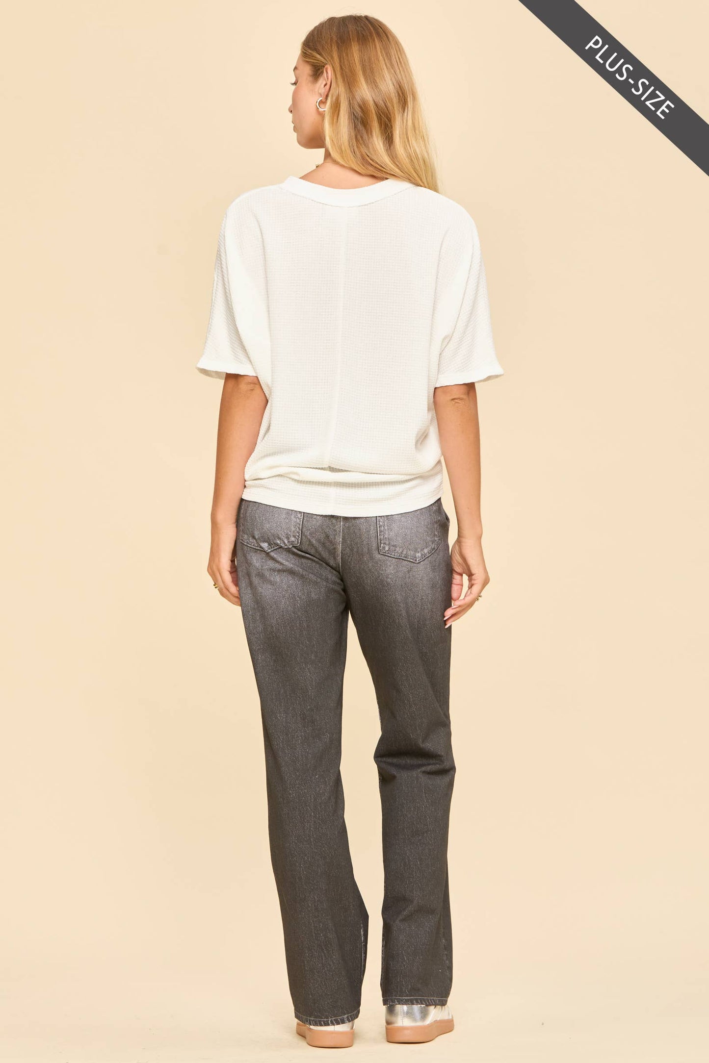 PLUS SIZE Two Tone Waffle Knit Top