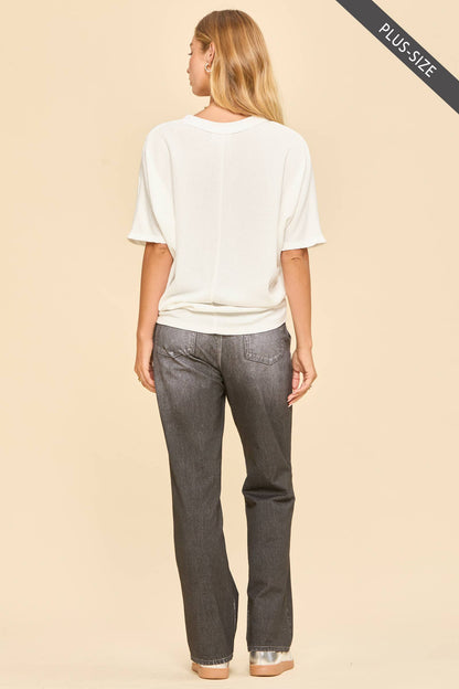 PLUS SIZE Two Tone Waffle Knit Top