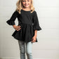 Kids Black Ruffle Long Sleeve Winter Shirt With Buttons