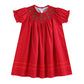 Red Corduroy Mistletoe Smocked Bishop Dress
