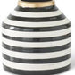 Black and white striped ceramic vase w gold