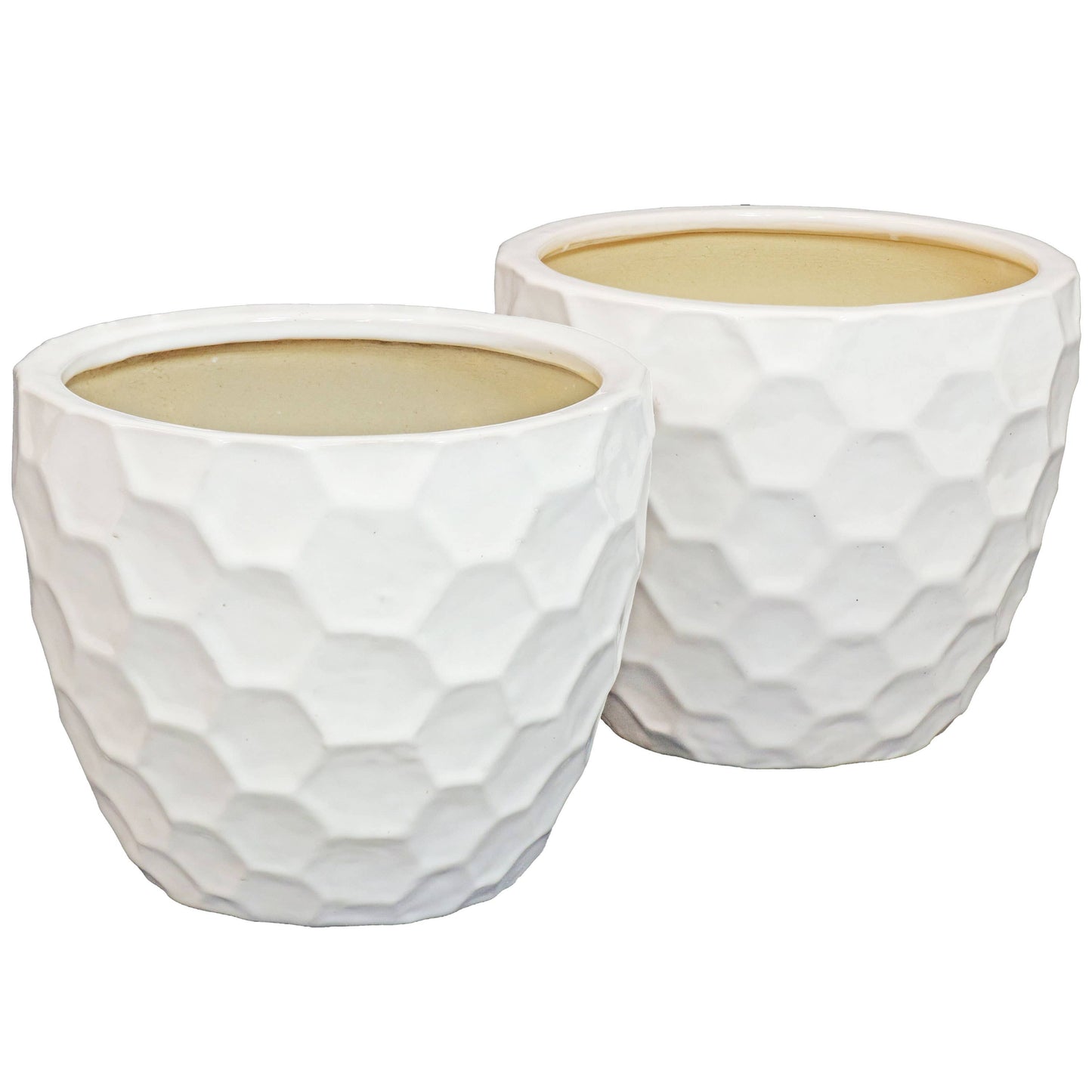 White Honeycomb Pattern Ceramic Planter - 13.5" -