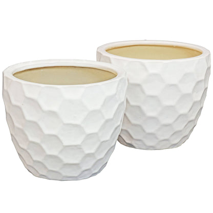 White Honeycomb Pattern Ceramic Planter - 13.5" -