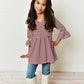 Kids Fall Winter Maroon Stripe Ruffle Sleeve Shirt Blouse