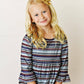 Kids Fall Winter Navy Blue Stripe Ruffle Shirt Top Blouse