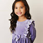 Kids Lavender Velvet bow Ruffle Fancy Holiday Party Dress