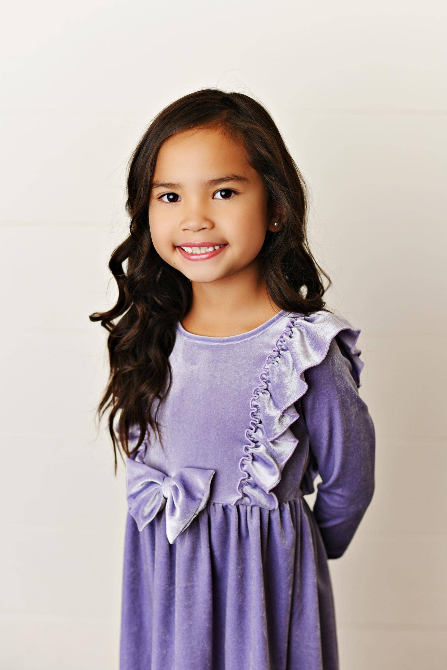 Kids Lavender Velvet bow Ruffle Fancy Holiday Party Dress