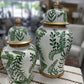 Green floral print ginger jars