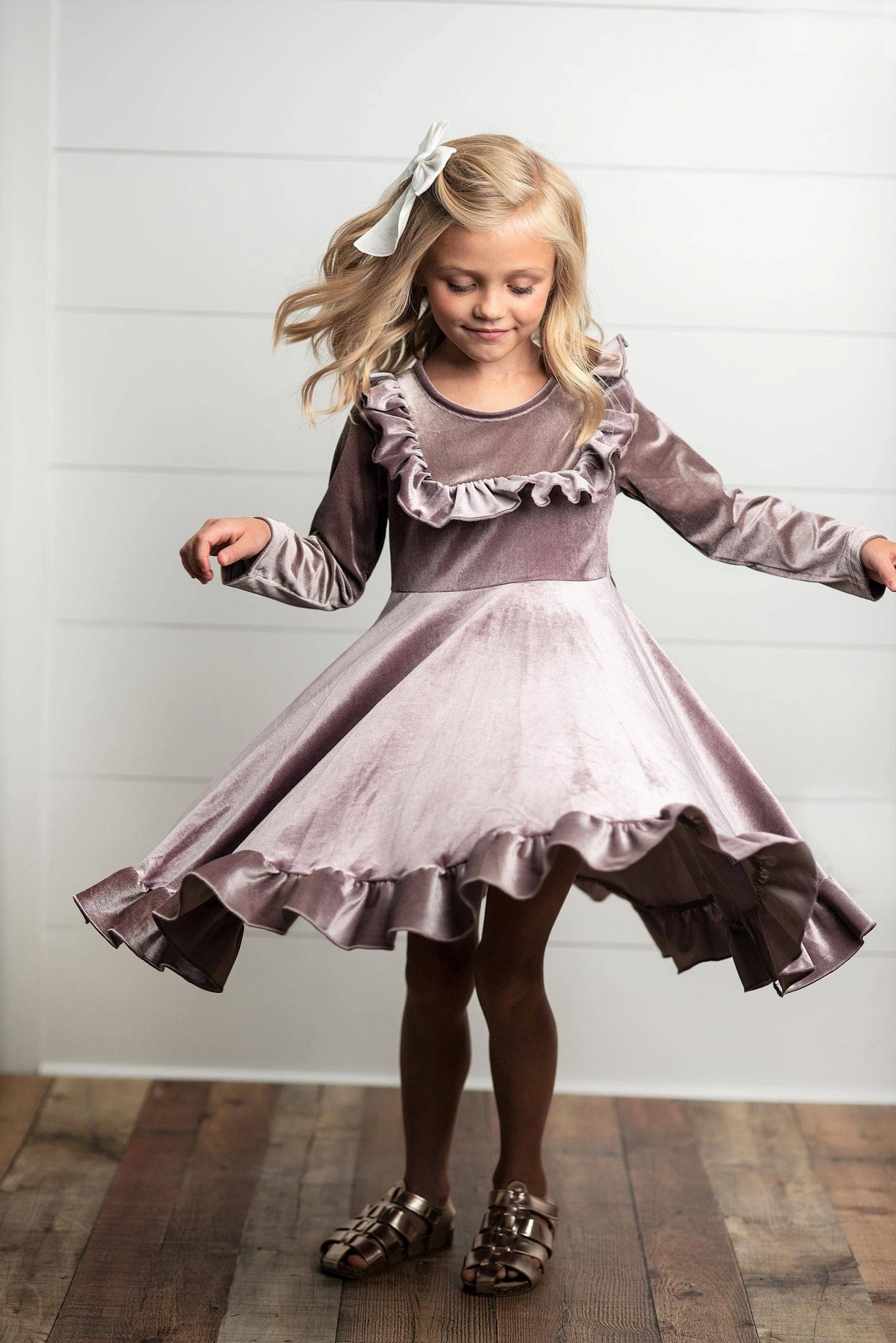 Kids Lavender Velvet Ruffle Winter Christmas Holiday Dress